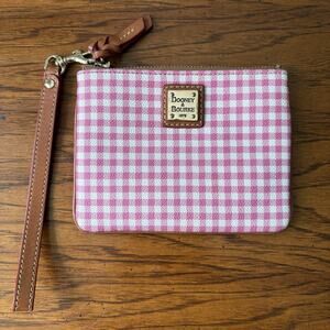 Dooney & Bourke Pink White Gingham Check Plaid Wristlet Wallet 6" x 5"